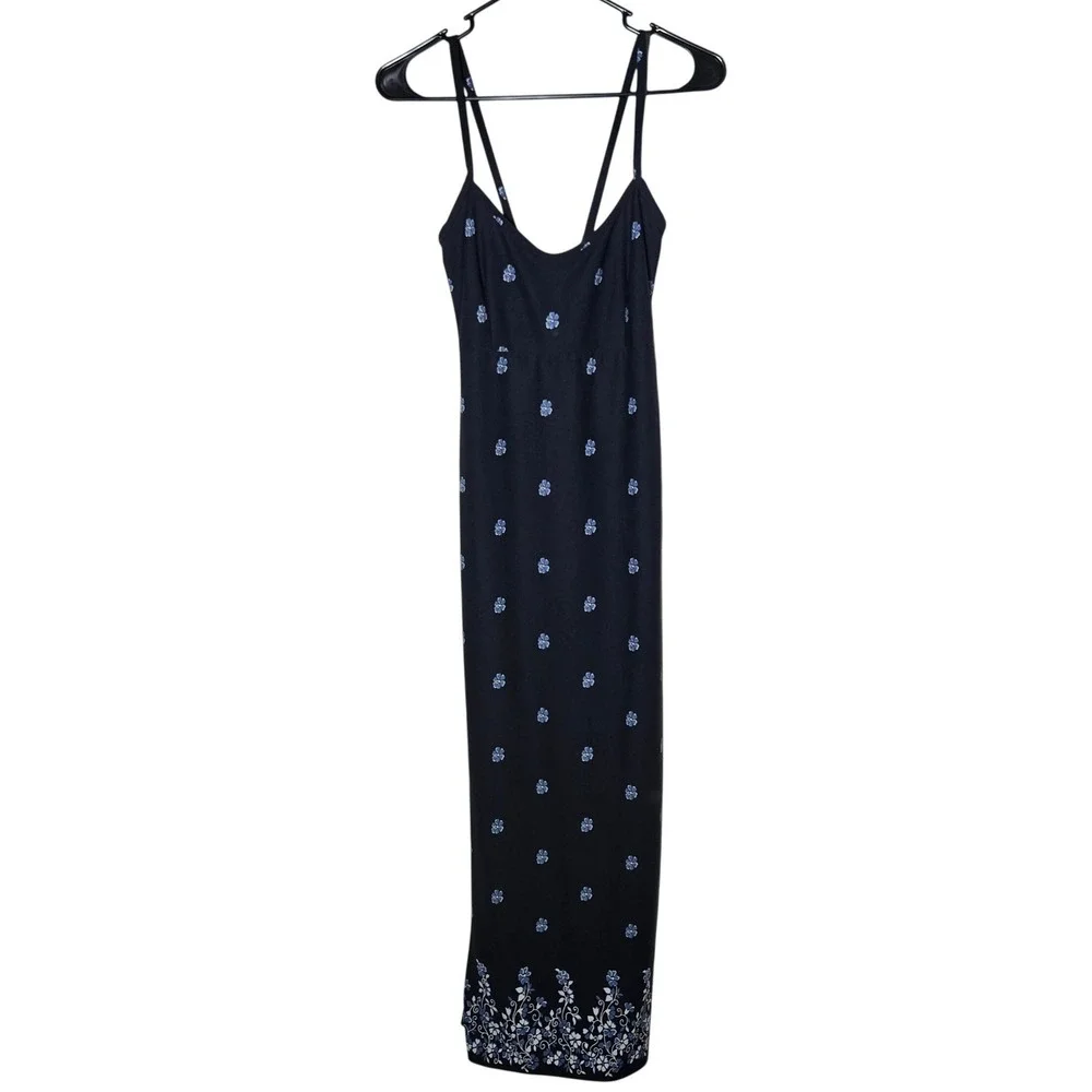 Vintage DBY Blue Floral Sleeveless‎ Babydoll Maxi Dress 7 90s Grunge Whimsigoth